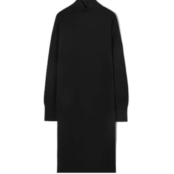 COS 100% Wool Turtleneck Maxi Sweater Dress Black Sz XS {V22} - Picture 2 of 6